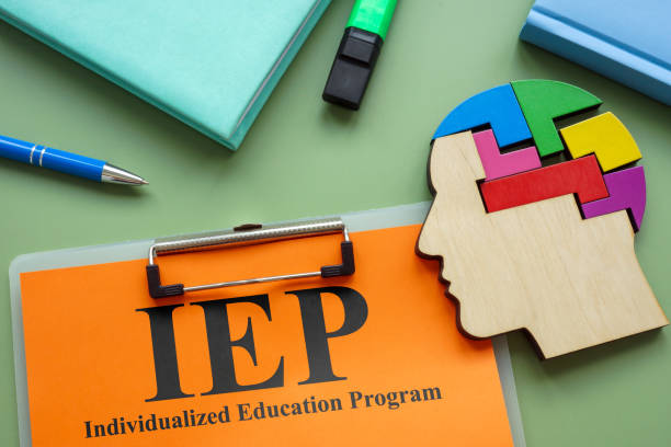 clipboard with iep individualized education program and head.